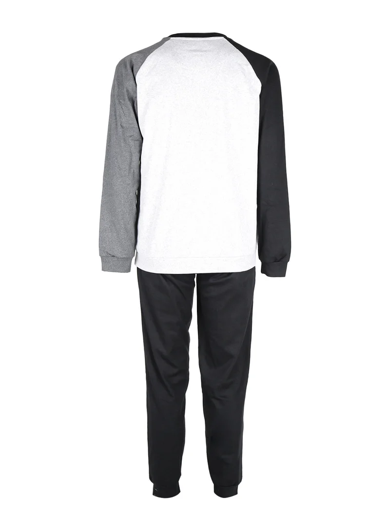 Pigiama lungo da uomo in caldo cotone interlock - nero
