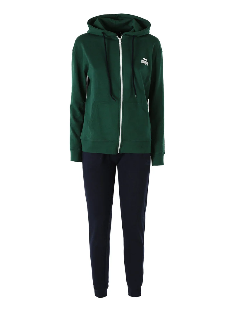 Completo tuta da donna con cappuccio e zip - verde
