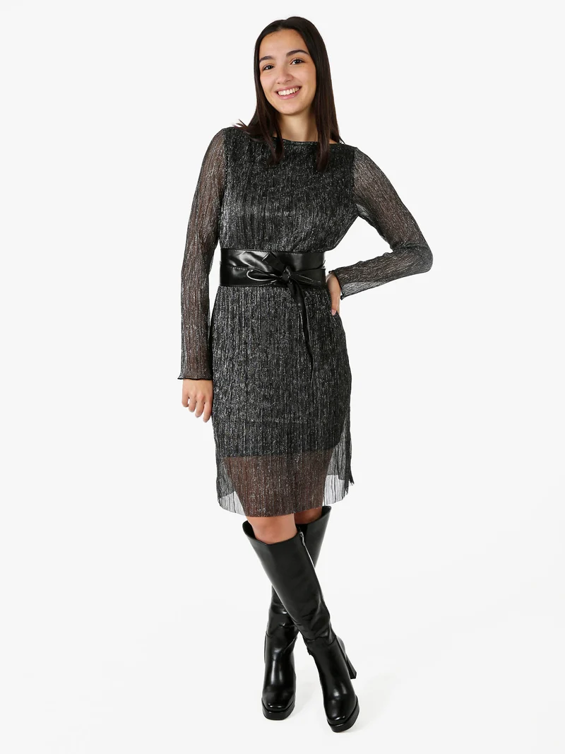 Abito donna in lurex con maniche lunghe velate - argento