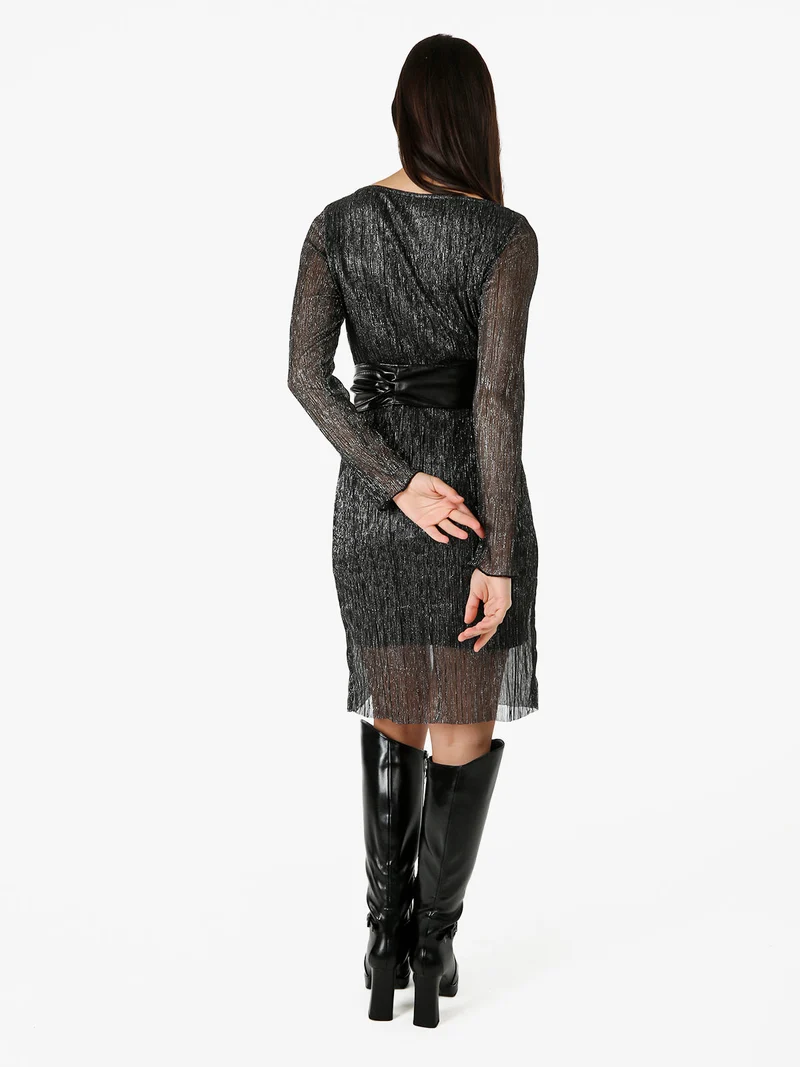 Abito donna in lurex con maniche lunghe velate - argento