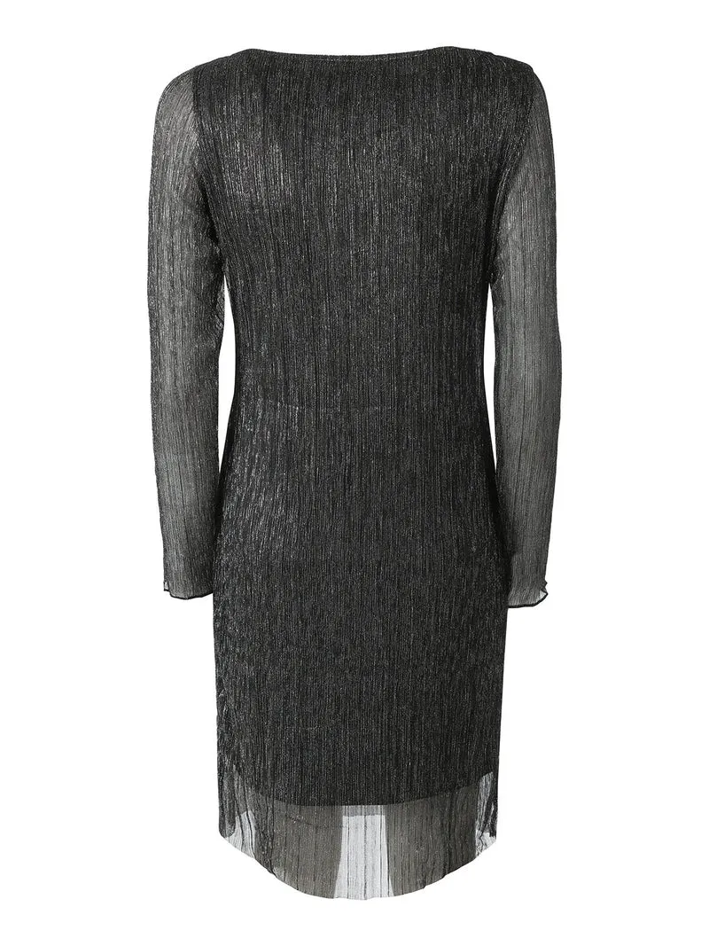 Abito donna in lurex con maniche lunghe velate - argento