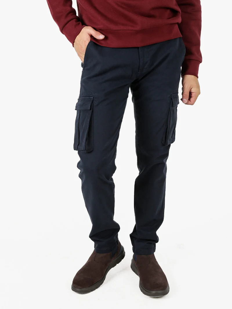 Pantaloni cargo da uomo slim fit in cotone - blu scuro