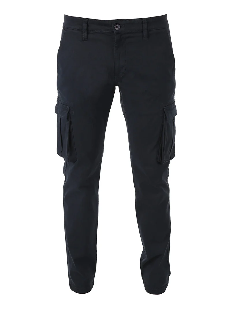 Pantaloni cargo da uomo slim fit in cotone - blu scuro