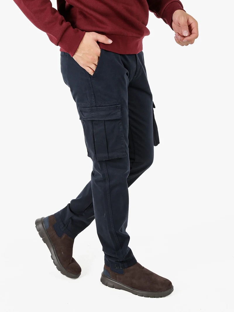 Pantaloni cargo da uomo slim fit in cotone - blu scuro
