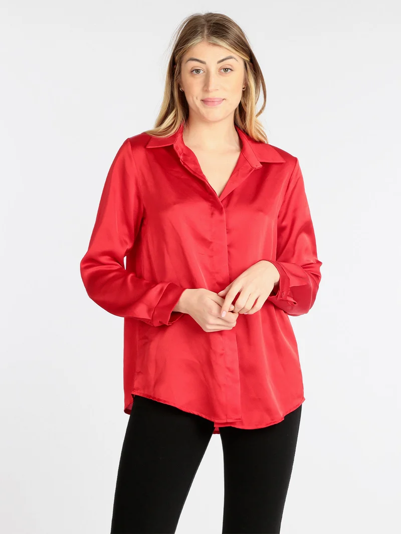 Camicia donna effetto lucido - rosso
