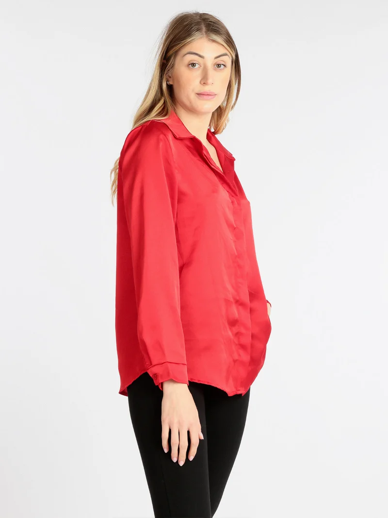 Camicia donna effetto lucido - rosso