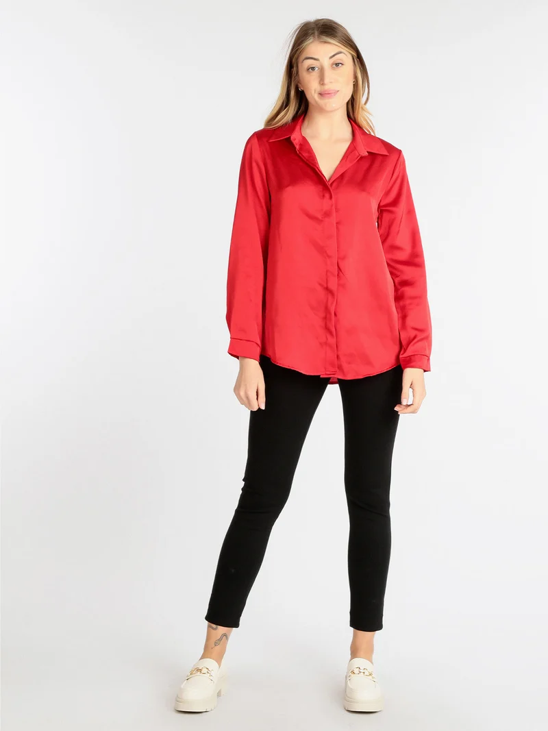 Camicia donna effetto lucido - rosso