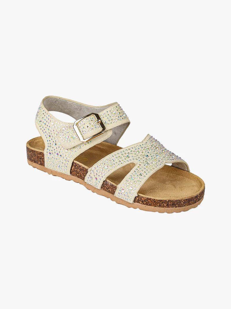 Sandali da ragazza con strass e cinturino con fibbia - beige