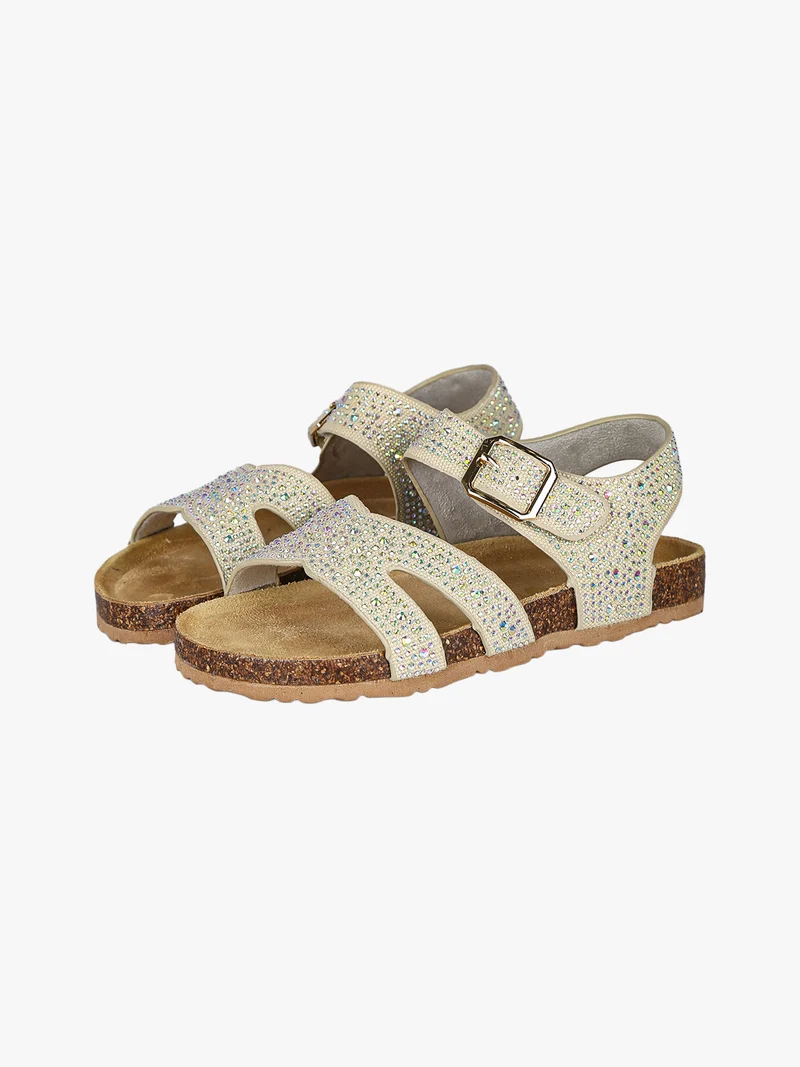 Sandali da ragazza con strass e cinturino con fibbia - beige