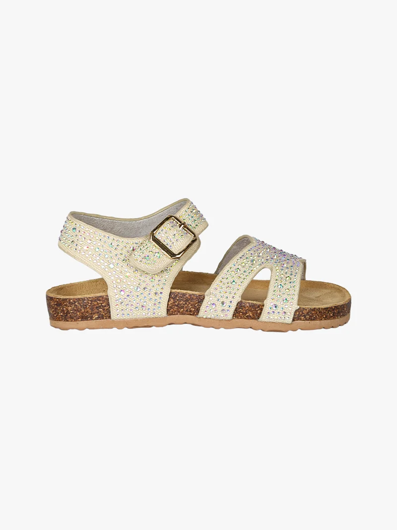 Sandali da ragazza con strass e cinturino con fibbia - beige
