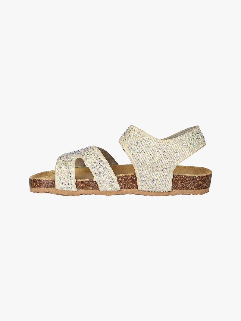 Sandali da ragazza con strass e cinturino con fibbia - beige