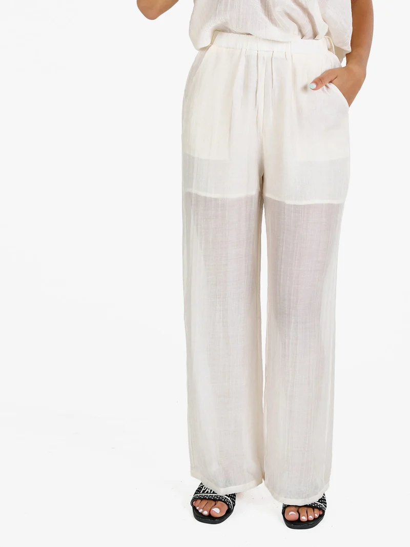 Pantaloni donna a gamba larga - bianco