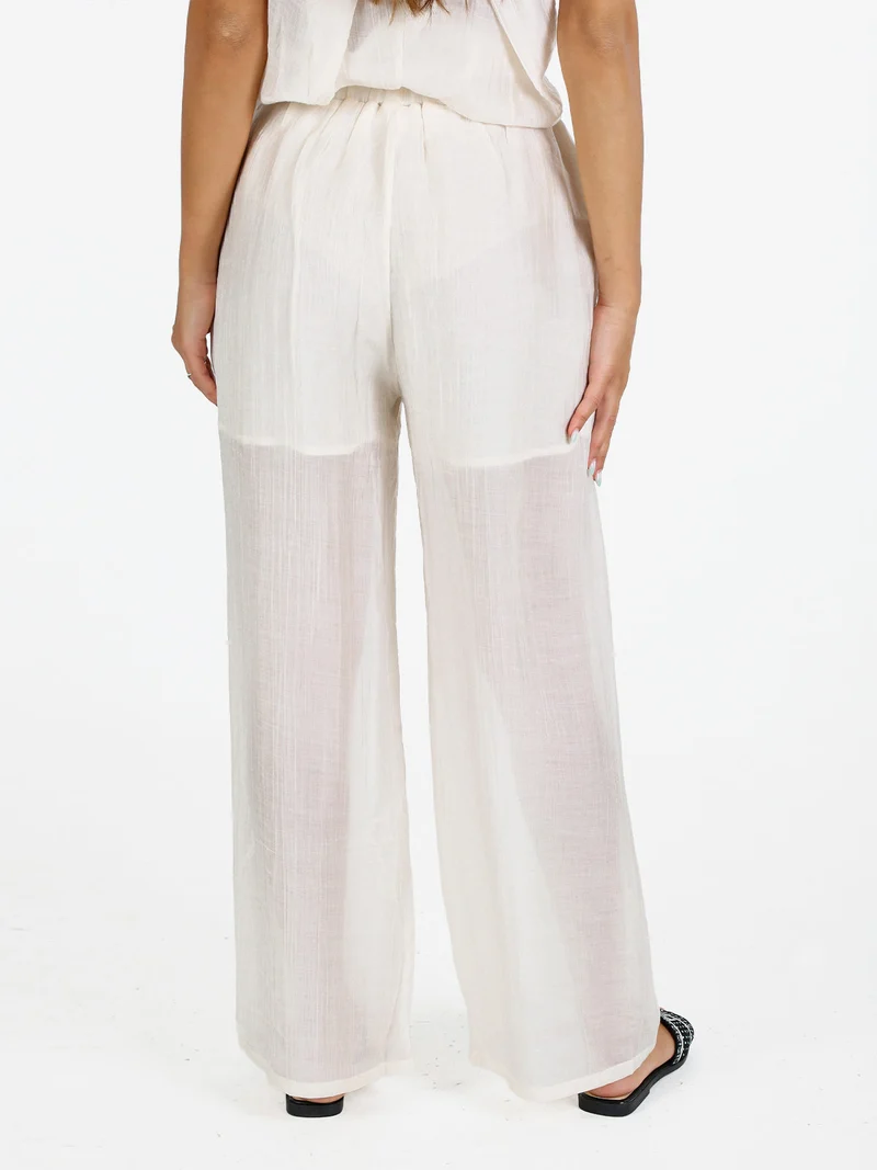 Pantaloni donna a gamba larga - bianco