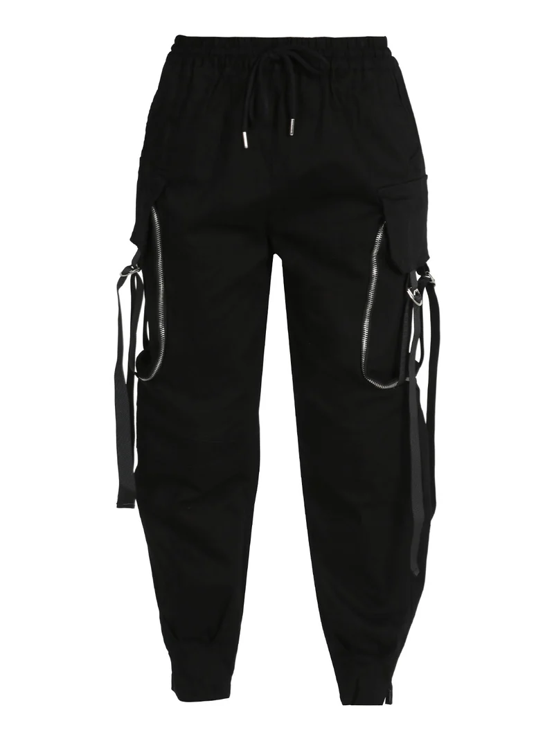 Pantaloni donna con tasconi e coulisse - nero