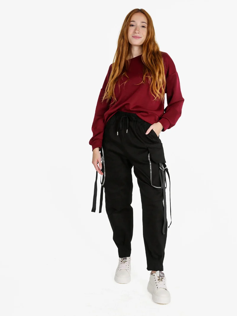 Pantaloni donna con tasconi e coulisse - nero
