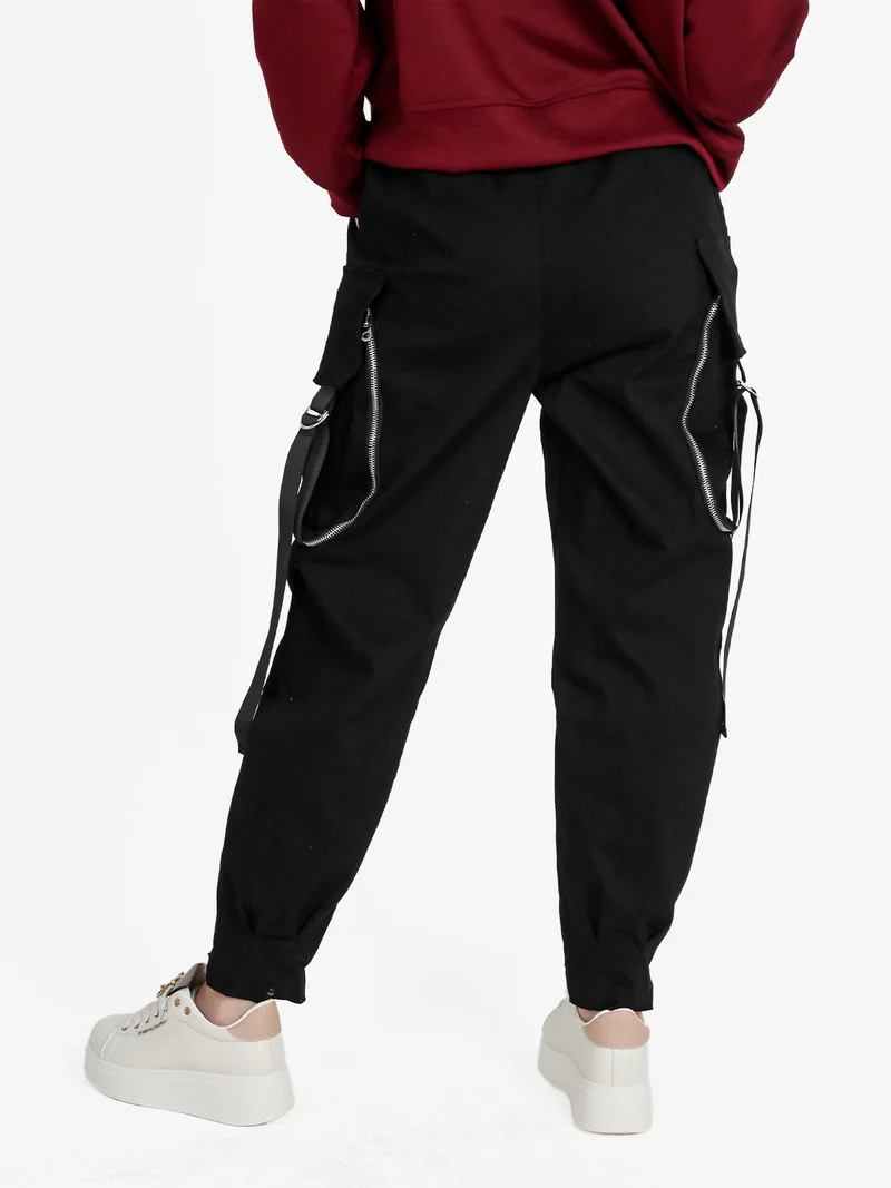 Pantaloni donna con tasconi e coulisse - nero