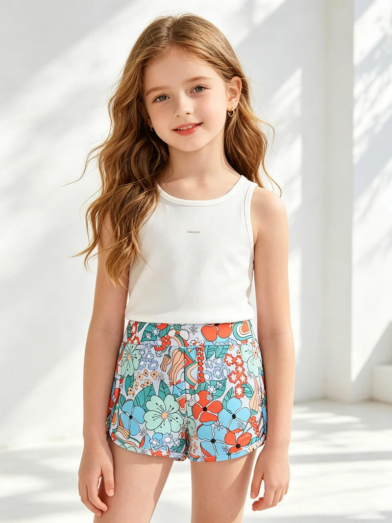 Shorts in cotone da bambina con stampe - azzurro