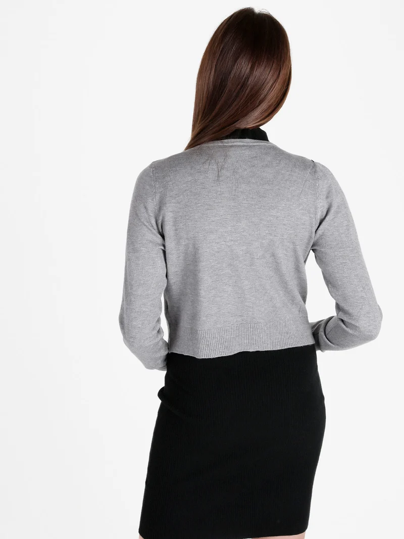 Cardigan aperto da donna in maglia con strass - grigio