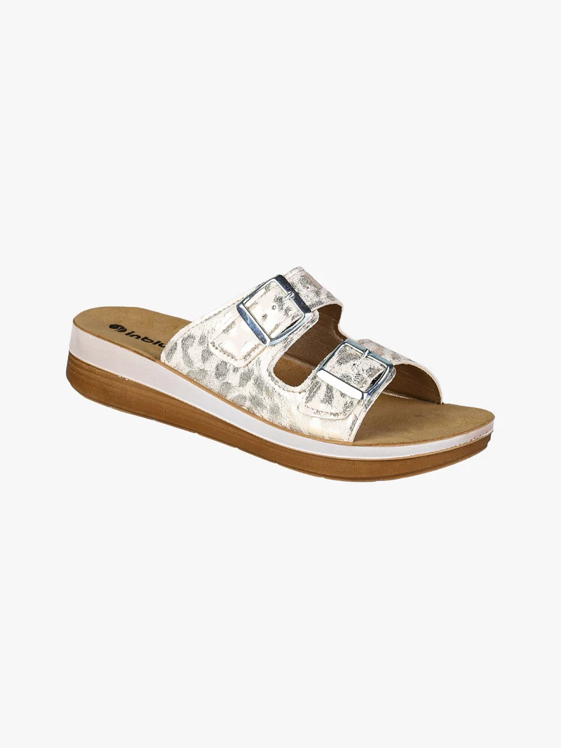 Ciabatte donna con doppia fascia animalier e fibbie - bianco