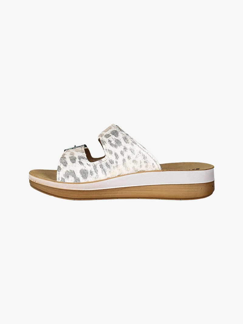 Ciabatte donna con doppia fascia animalier e fibbie - bianco