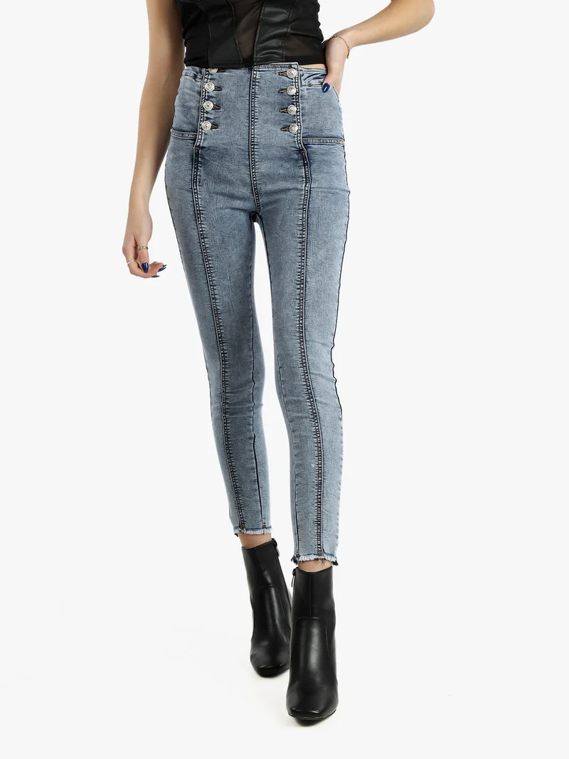 Jeggings da donna vita alta - azzurro
