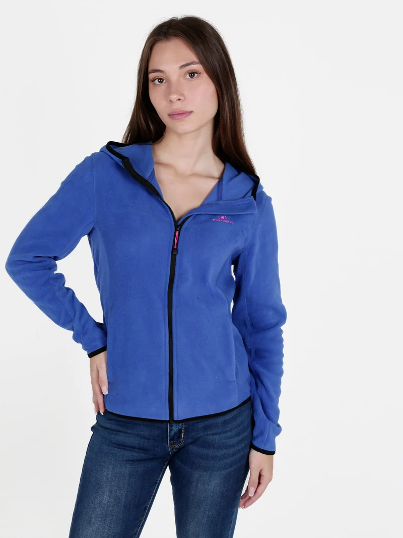 Felpa donna in pile con cappuccio e zip - blu