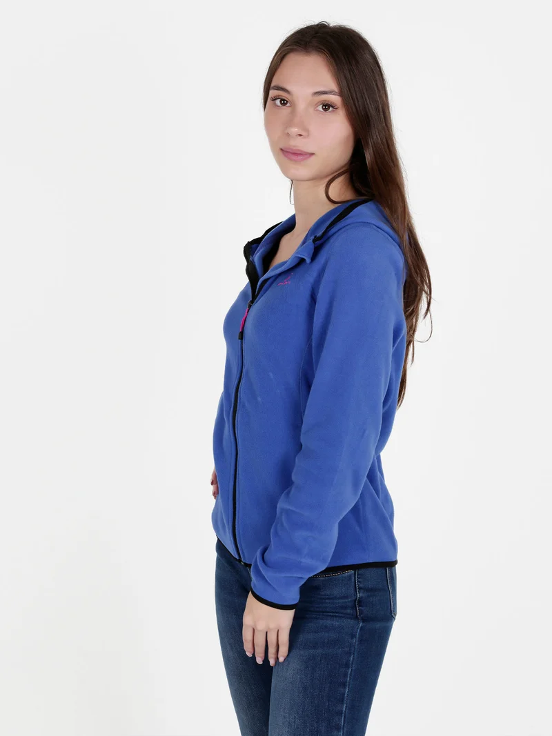 Felpa donna in pile con cappuccio e zip - blu
