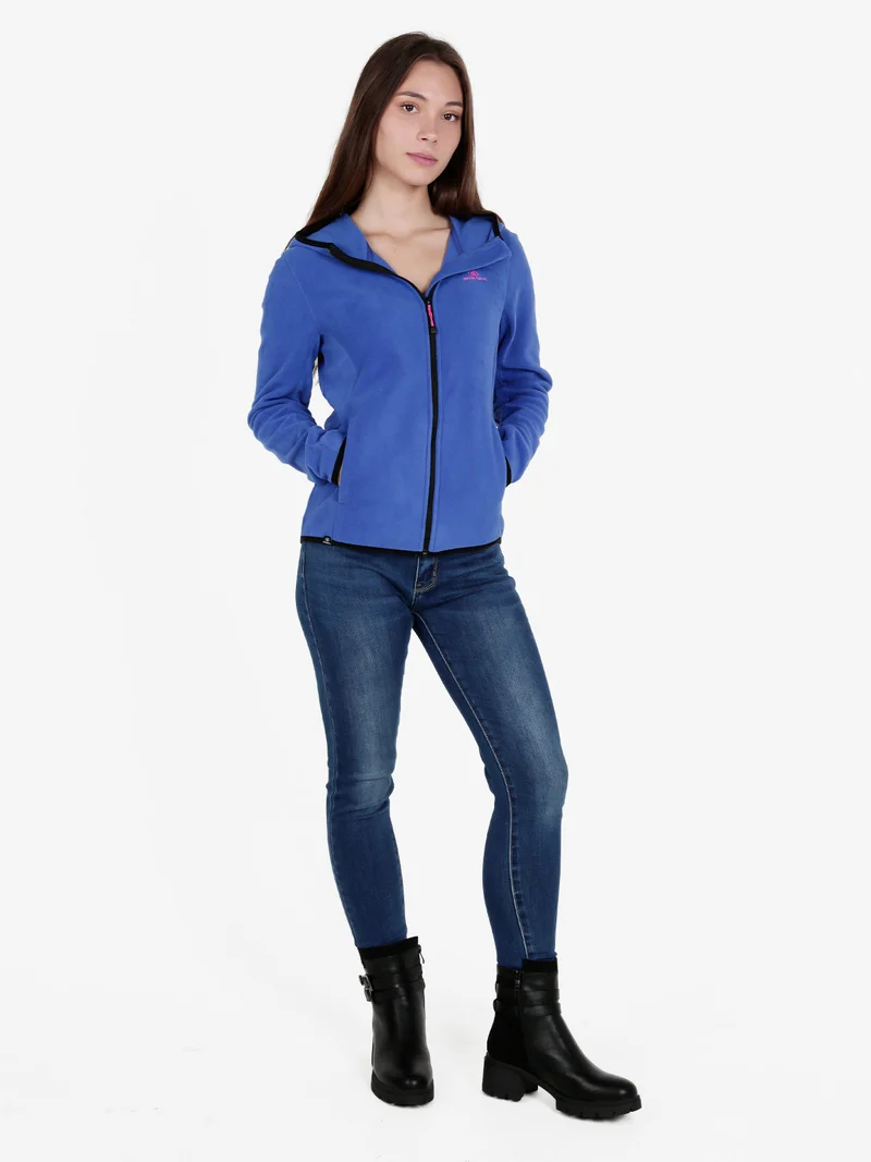 Felpa donna in pile con cappuccio e zip - blu