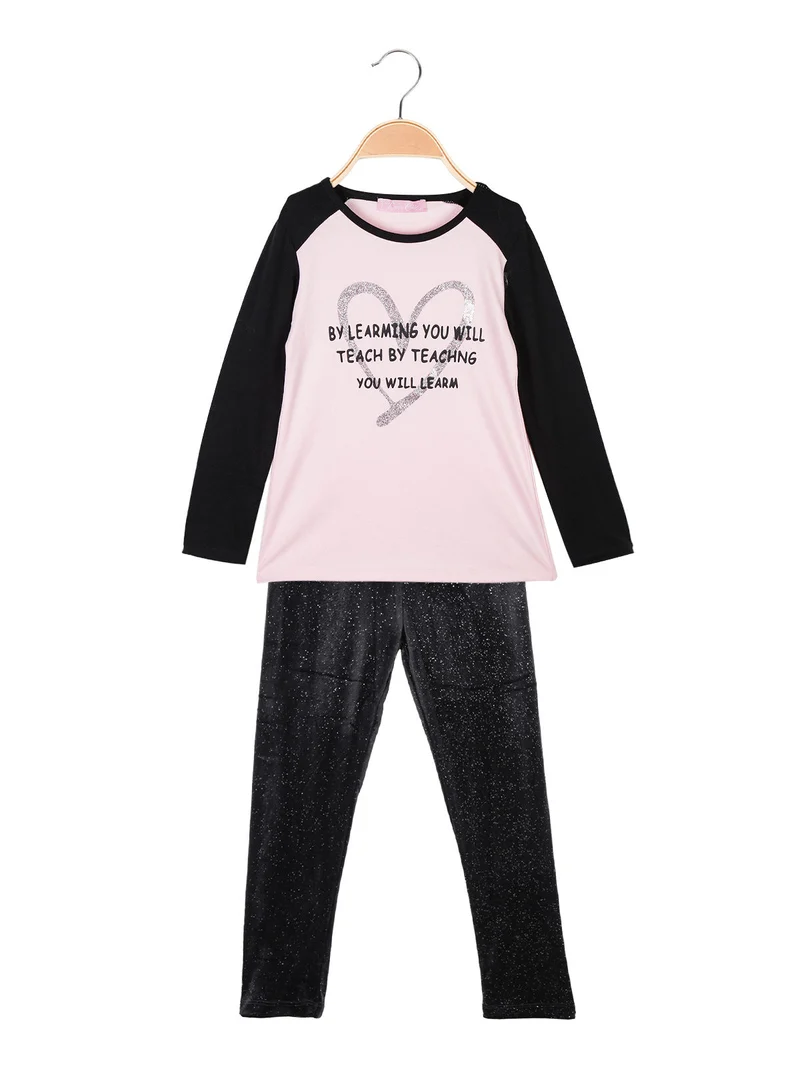 Completo 2 pezzi da bambina con leggings - rosa