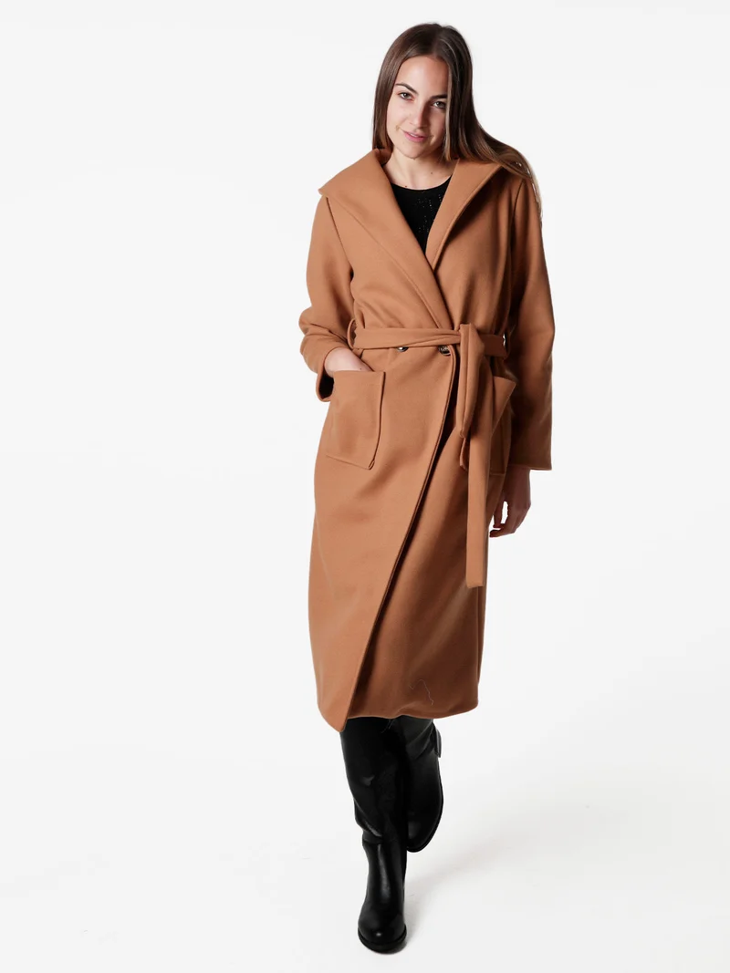 Cappotto classico donna con cappuccio - cammello