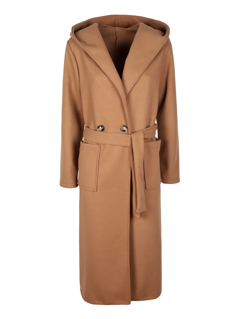 Cappotto classico donna con cappuccio - cammello