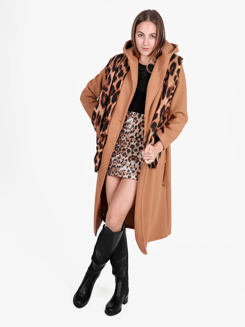 Cappotto classico donna con cappuccio - cammello