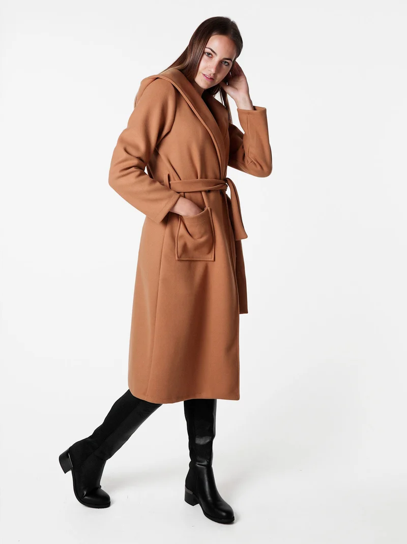 Cappotto classico donna con cappuccio - cammello