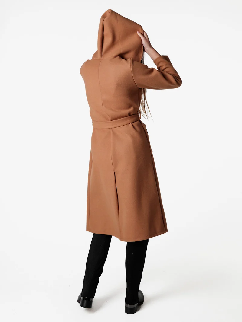 Cappotto classico donna con cappuccio - cammello