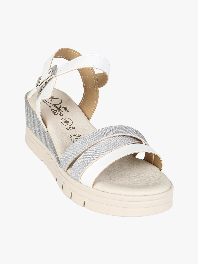 Sandali donna con zeppa e plateau con fascette brillantinate - argento