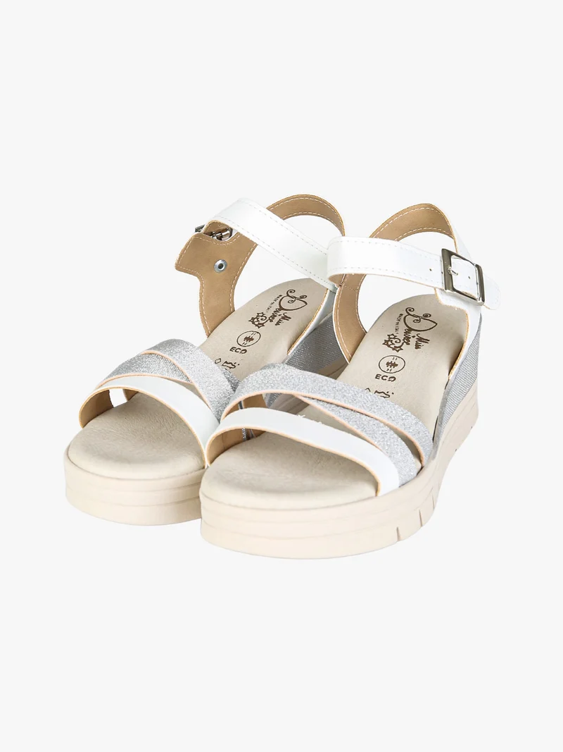 Sandali donna con zeppa e plateau con fascette brillantinate - argento