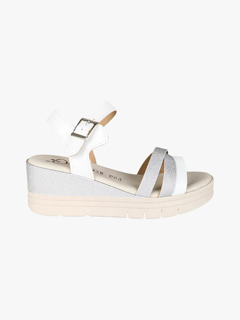 Sandali donna con zeppa e plateau con fascette brillantinate - argento