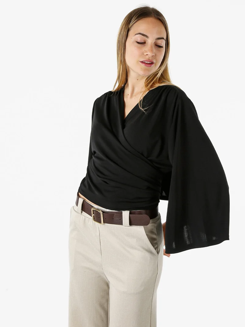 Coprispalle donna annodato con maniche corte a campana linea curvy - nero