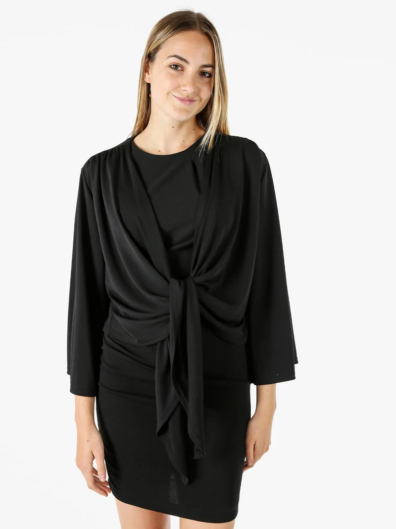 Coprispalle donna annodato con maniche corte a campana linea curvy - nero