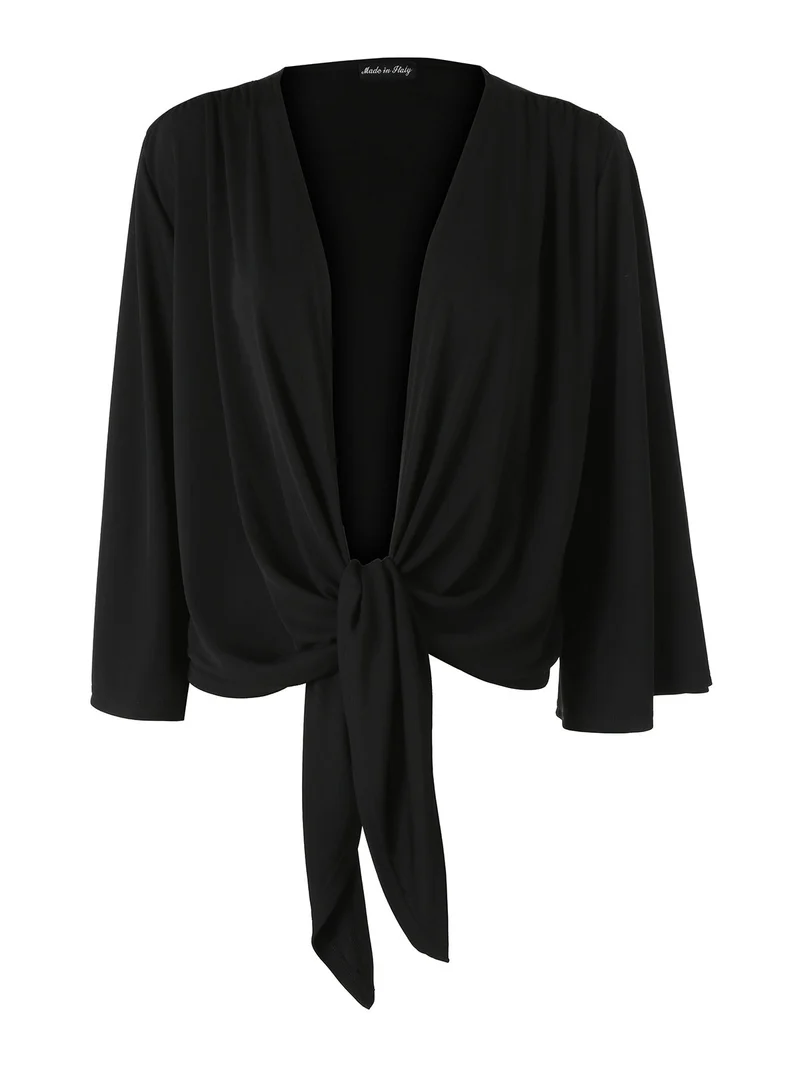 Coprispalle donna annodato con maniche corte a campana linea curvy - nero