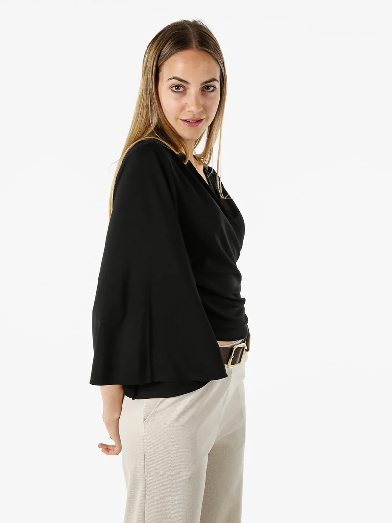 Coprispalle donna annodato con maniche corte a campana linea curvy - nero