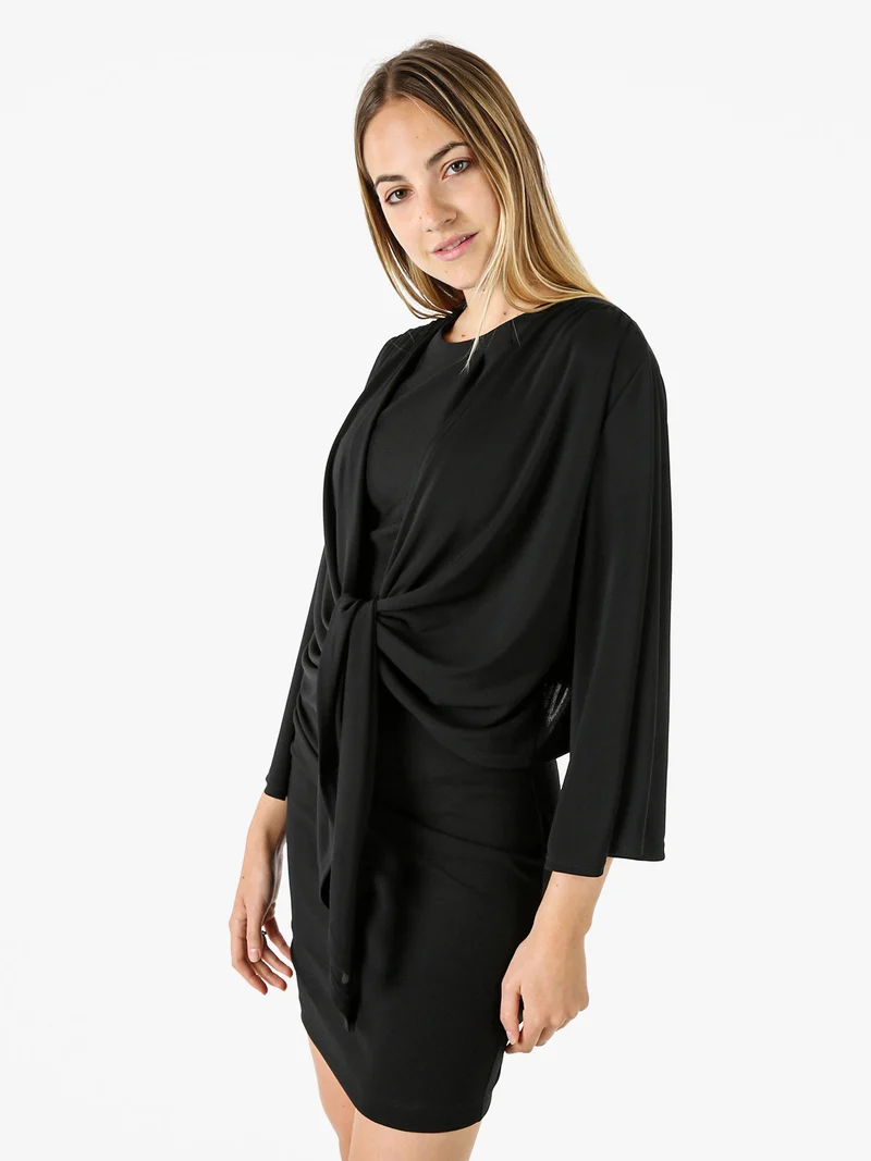 Coprispalle donna annodato con maniche corte a campana linea curvy - nero