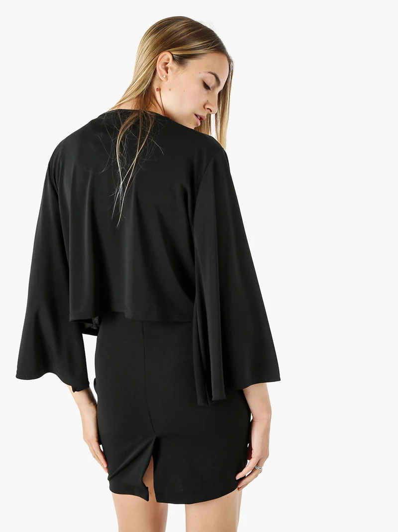 Coprispalle donna annodato con maniche corte a campana linea curvy - nero