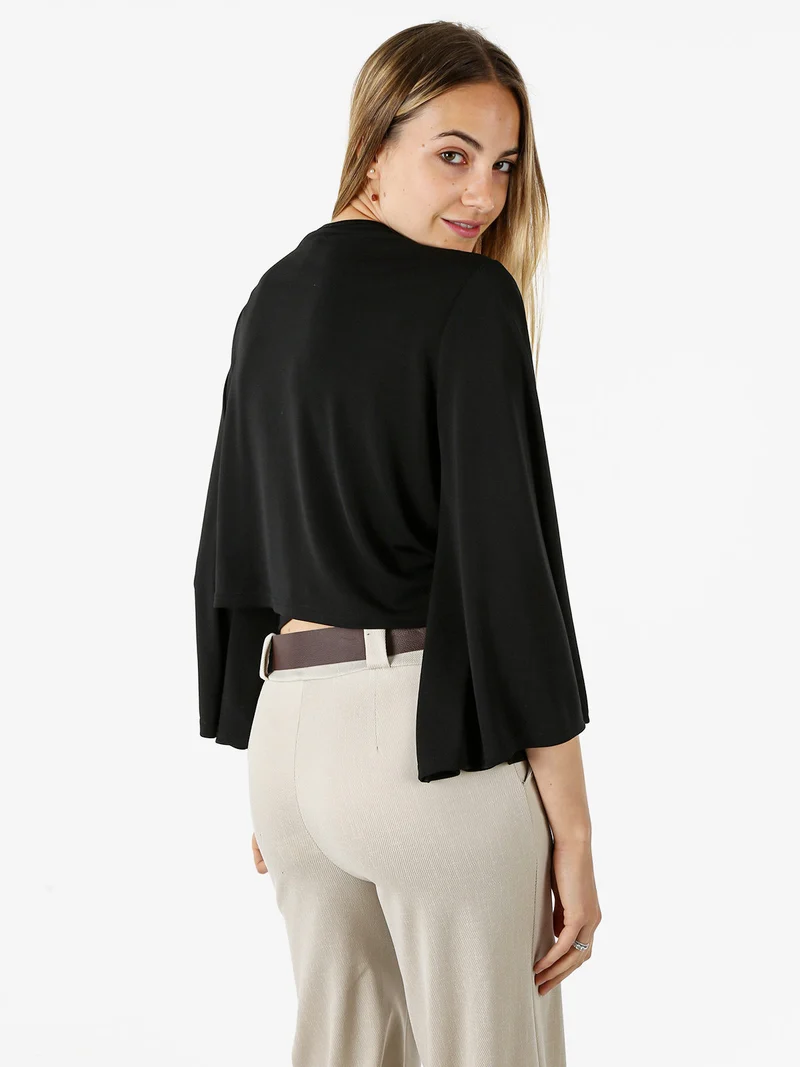 Coprispalle donna annodato con maniche corte a campana linea curvy - nero