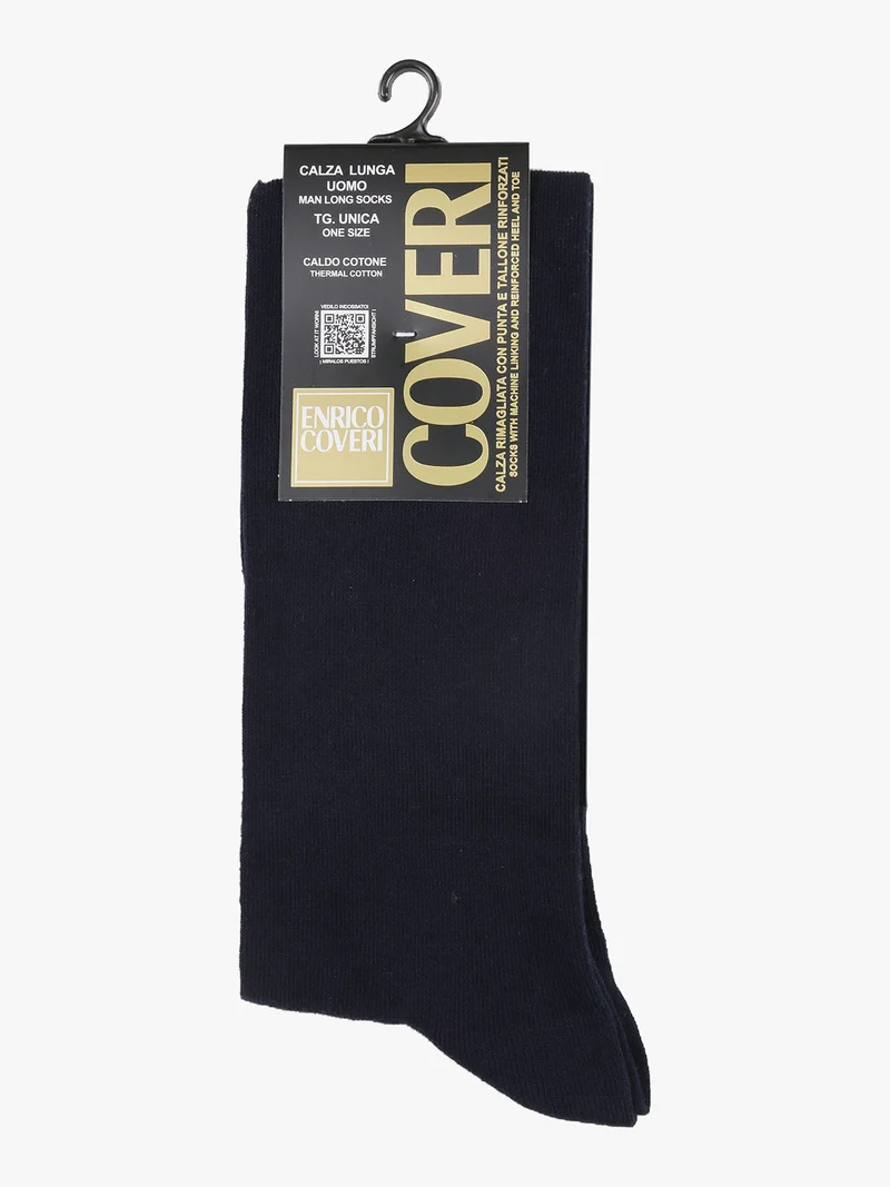 Calze lunghe da uomo in caldo cotone - blu scuro