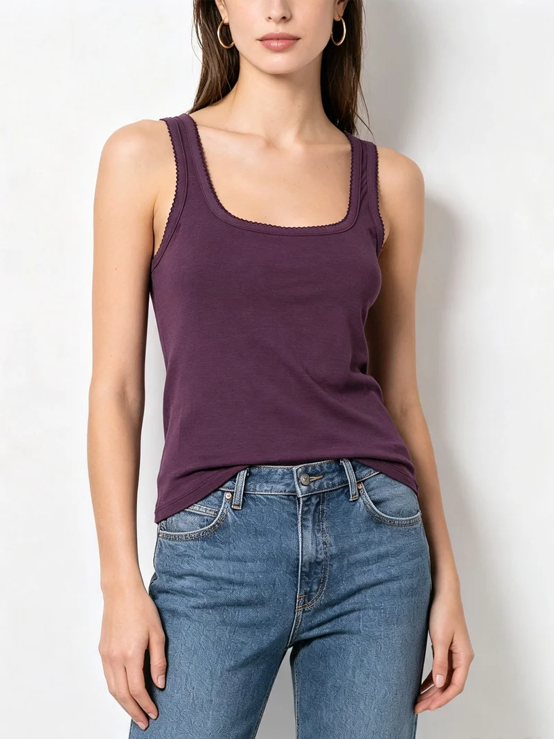 Top donna in tinta unita con scollo quadrato - viola