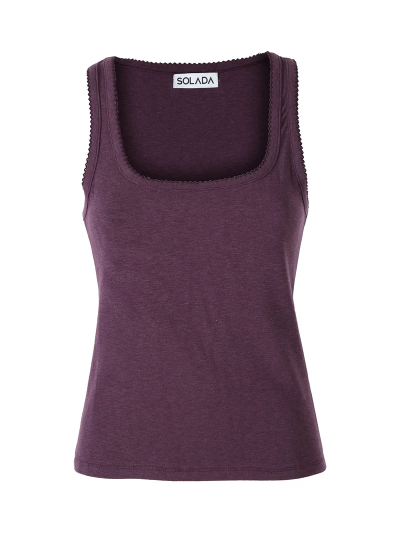 Top donna in tinta unita con scollo quadrato - viola