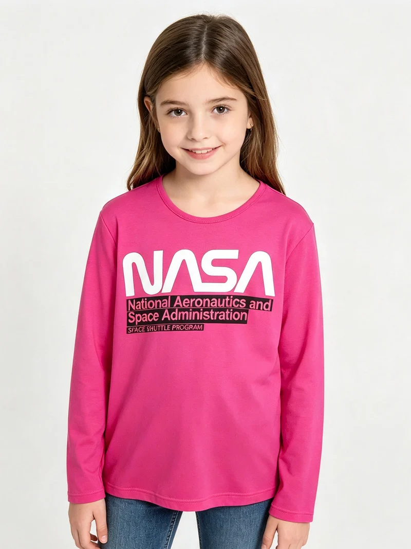 T-shirt da ragazza a maniche lunghe con scritta - fucsia