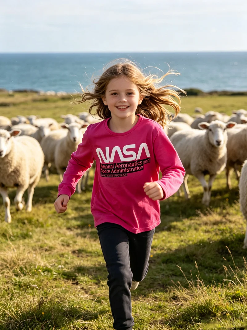 T-shirt da ragazza a maniche lunghe con scritta - fucsia