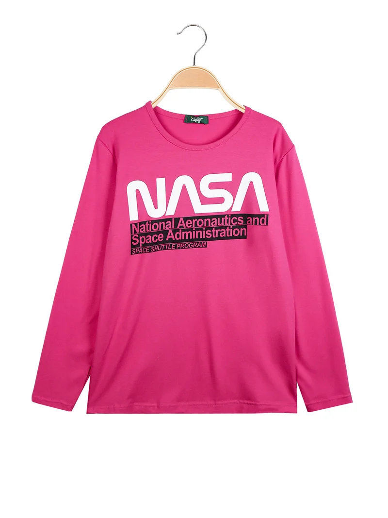 T-shirt da ragazza a maniche lunghe con scritta - fucsia